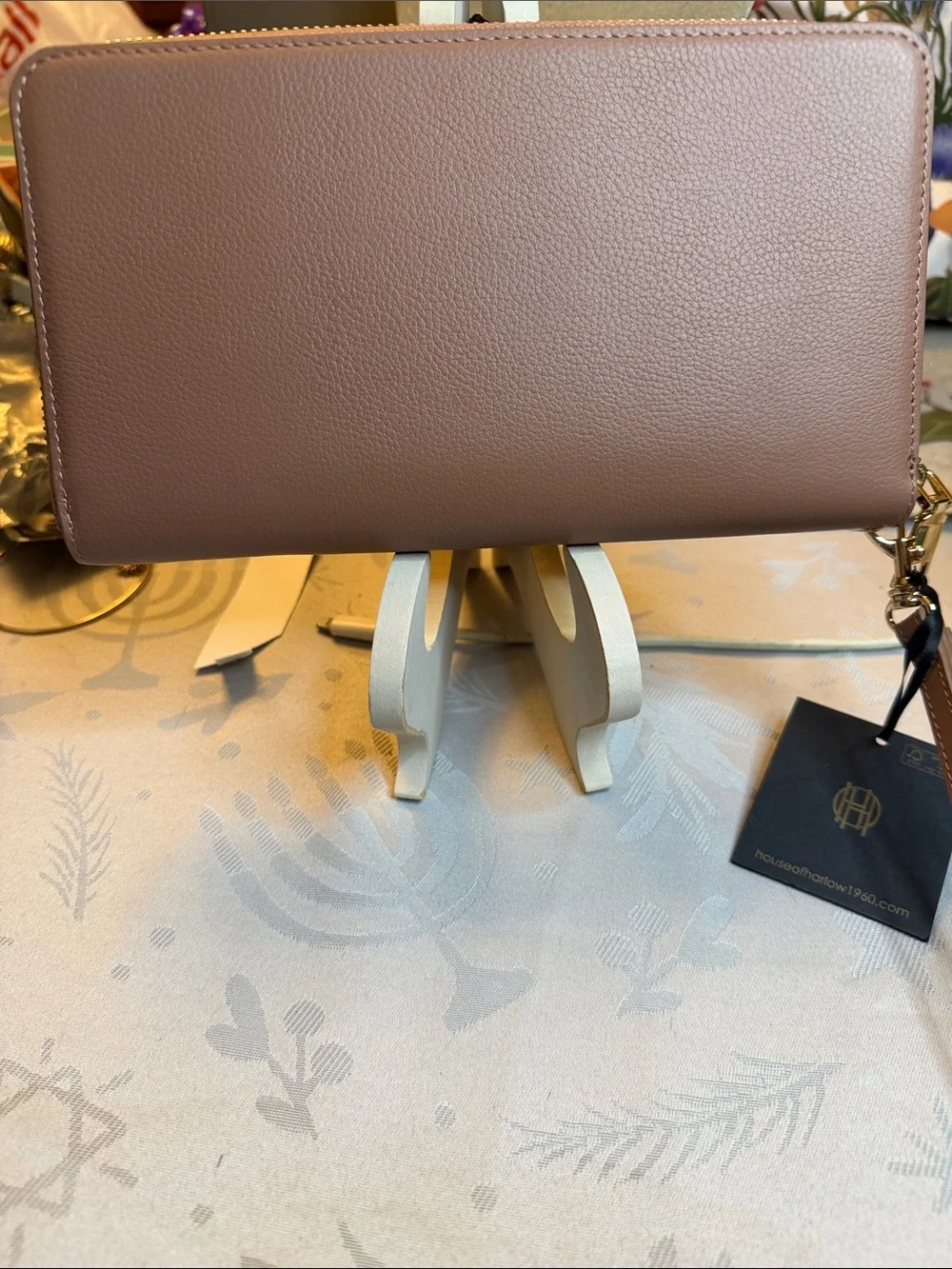 House of Harlow 1960 Leather Wristlet Clutch in Mauve Brown